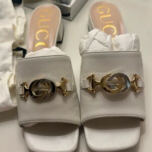 Gucci White and Gold Mules with Luxurious Design